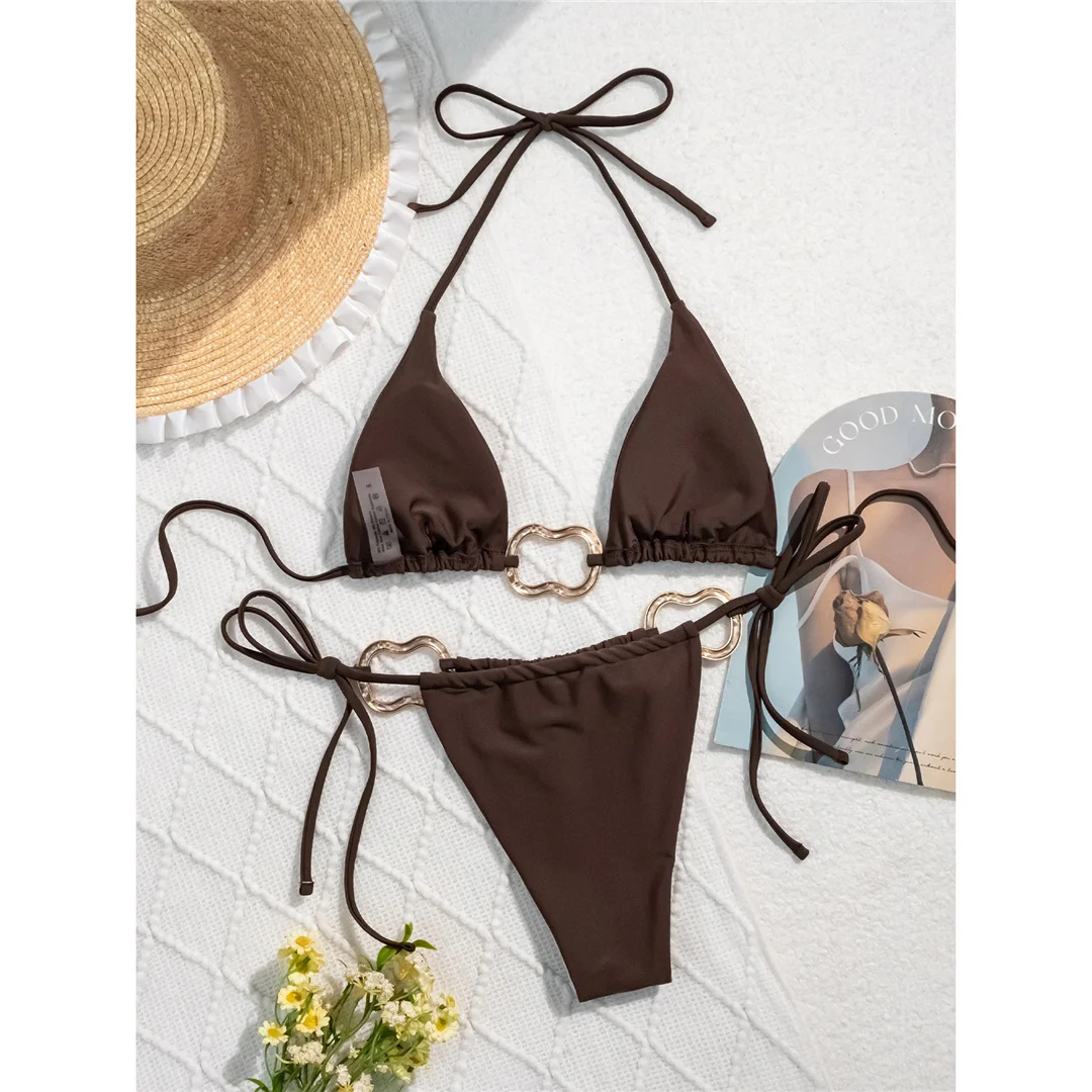 Sexy Neckholder-Bikini mit Metallringen und hohem Beinausschnitt, Damen-Badeanzug, zweiteiliges Bikini-Set, Badebekleidung, Badeanzug, Schwimmbekleidung V6564 – Detail 19