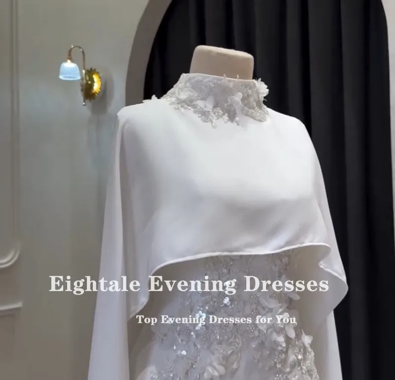 Eightale Arabic Wedding Dresses 3D Flowers High Neck Customized Long Sleeve Mermaid Satin Bridal Gowns Vestidos De Novia image 4