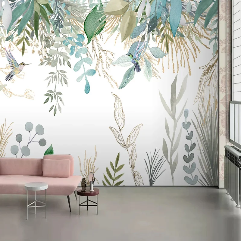 Customized products Wallpaper Modern Hand-painted Tropical Plant Leaves Flowers Birds Mural Bedroom living room TV backdrop 3d