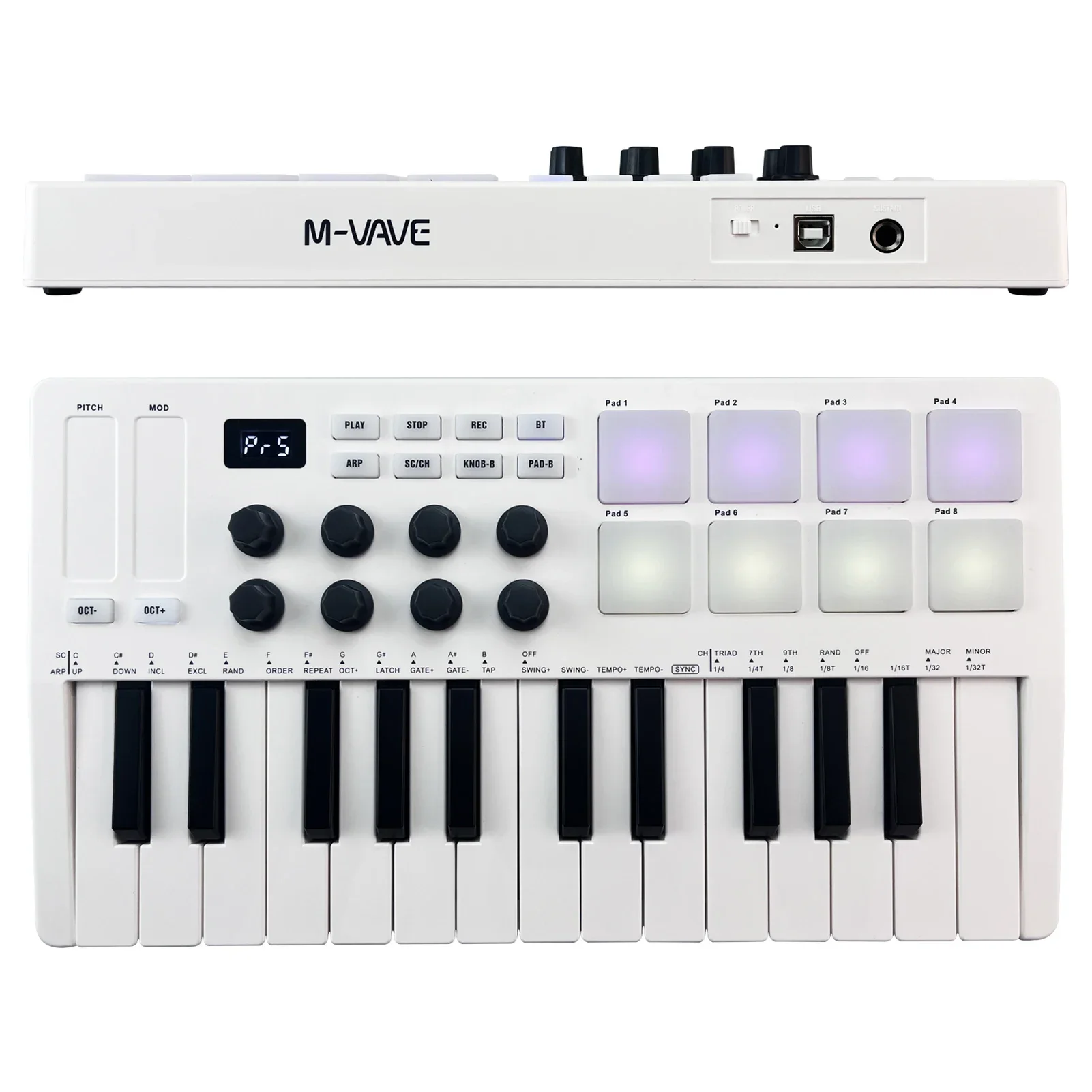 Mini  Keyboard 25 Velocity sensitive Keys Support Wireless With 8  Drum Pads Control Console