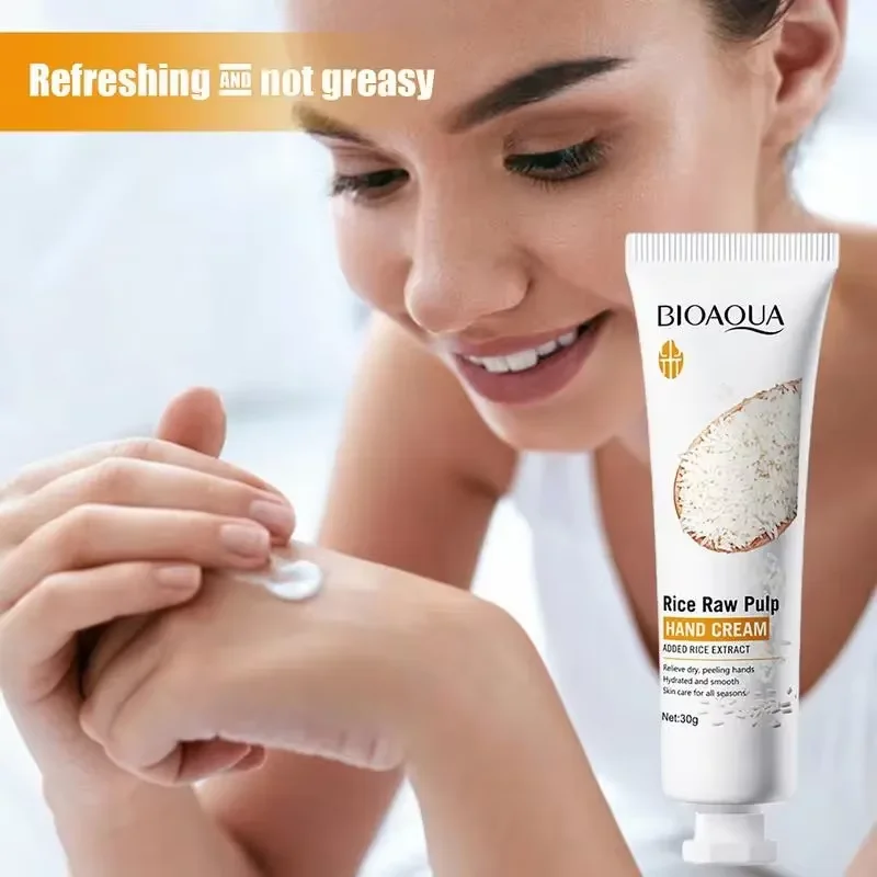 Crema de manos de arroz, voluminizadora, rejuvenecedora, nutritiva, hidratante, refrescante, crema para el cuidado de las manos no graso, 30g