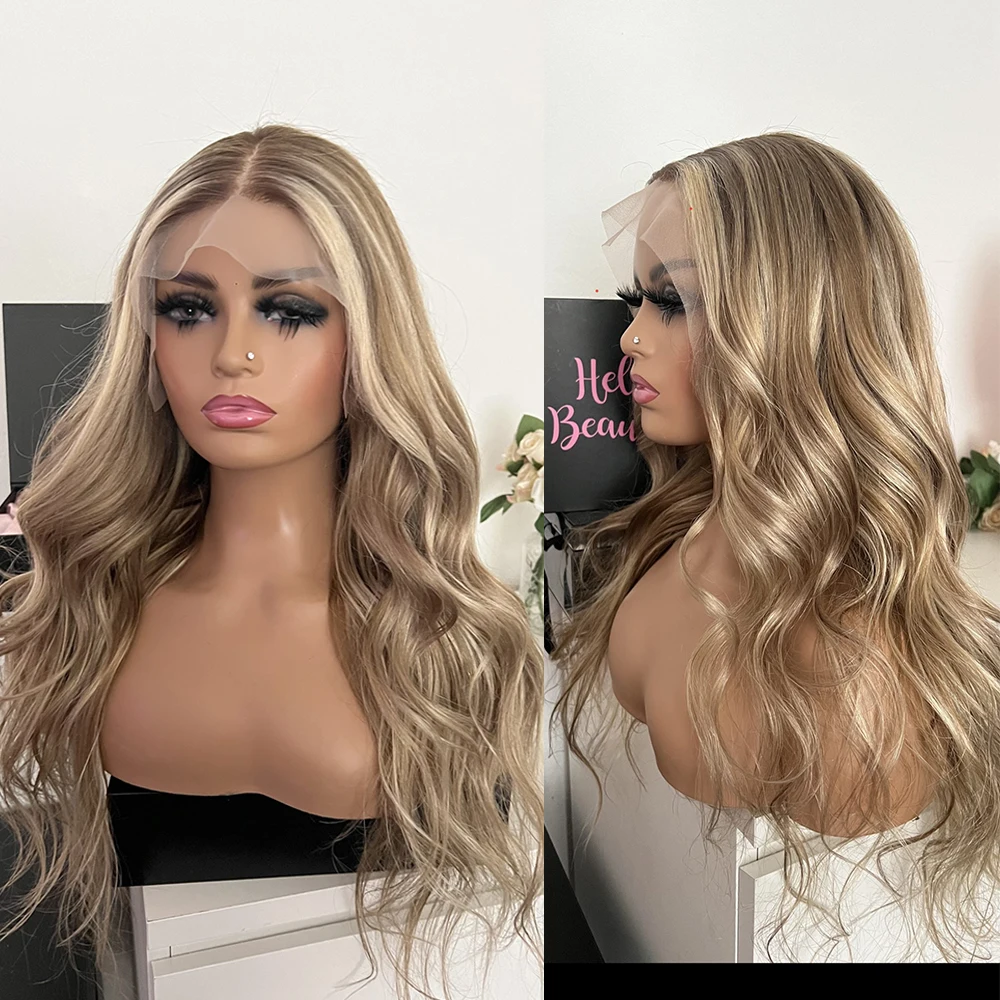 

Ombré blonde Balayage wig Ash Roots Highlights Human Hair Lace Front Wig 13x6 Glueless HD Full Lace Wavy Women Wigs Pre Plucked