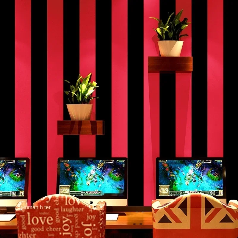 Red black vertical stripe wallpaper hairdressing and barber shop fashion modern Internet Cafe Hotel Internet cafe engineering
