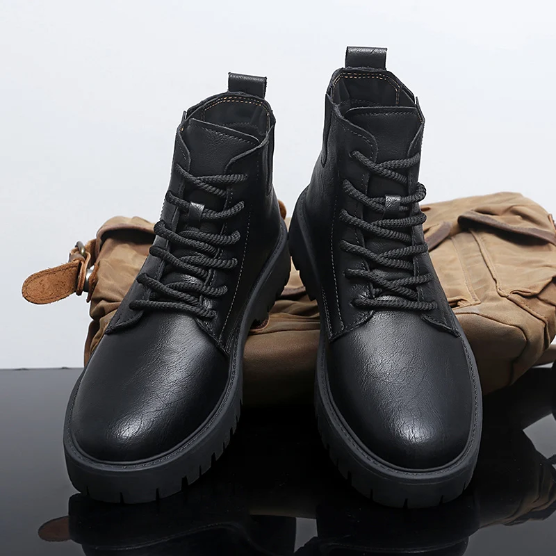 

Black Thick Soled Casual High Top Men Boots Simple Comfortable Stylish Durable Anti Slip Large Size (37-48) Boots