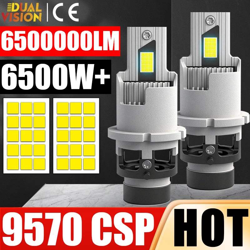 

6500 Вт 6500000LM D2S D4S Светодиодные автомобильные фары 6000K Белый D2R D4R Светодиодный светильник высокой мощности Plug&Play 9570 CSP Чипы Турболампа 12 В