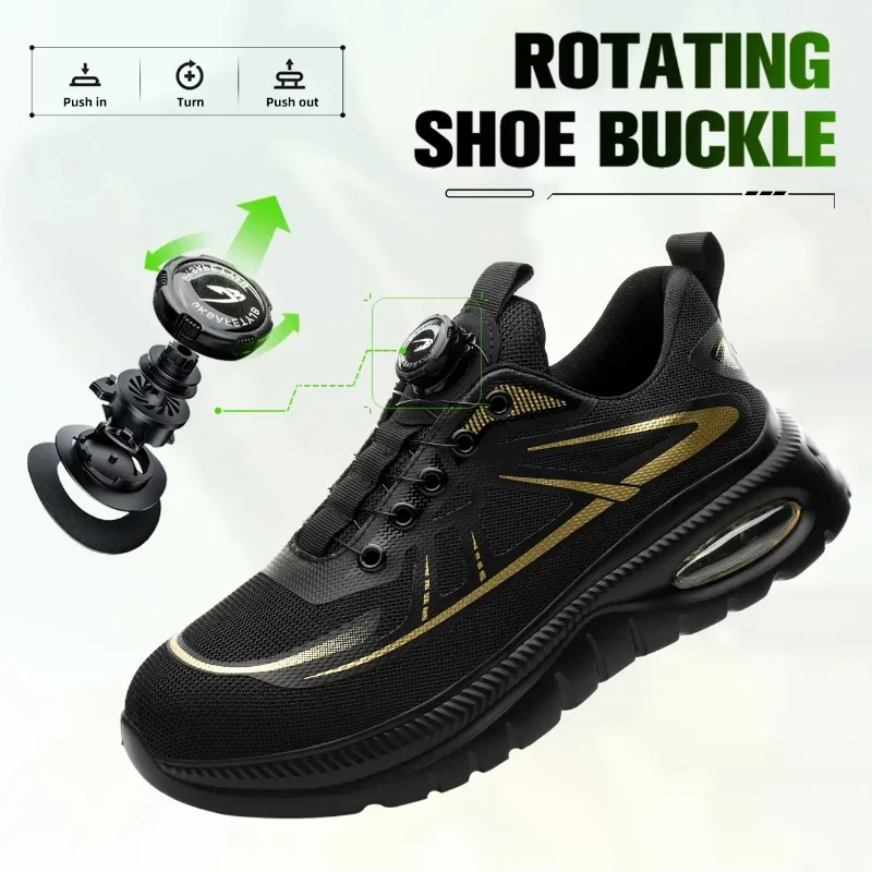 

Мужские модные рабочие кроссовки с вращающейся кнопкой, защита от ударов, мягкие, легкие, с защитой от проколов, неразрушимая мужская обувь