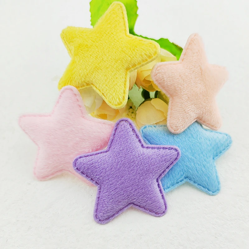 60Pcs 5CM Furry Felt Star Padded Appliques For Baby Clothes Sock Hat Sewing DIY Headwear Bow Accessories Patches