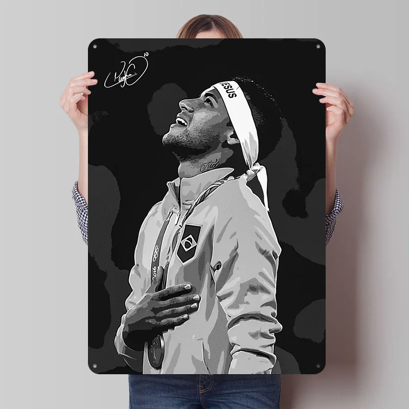 Neymar Jr. Portrait Poster Customized Vintage Metal Signs Wall Art Retro Tin Plaque for Office Decoration Gaming Desk Decor Room