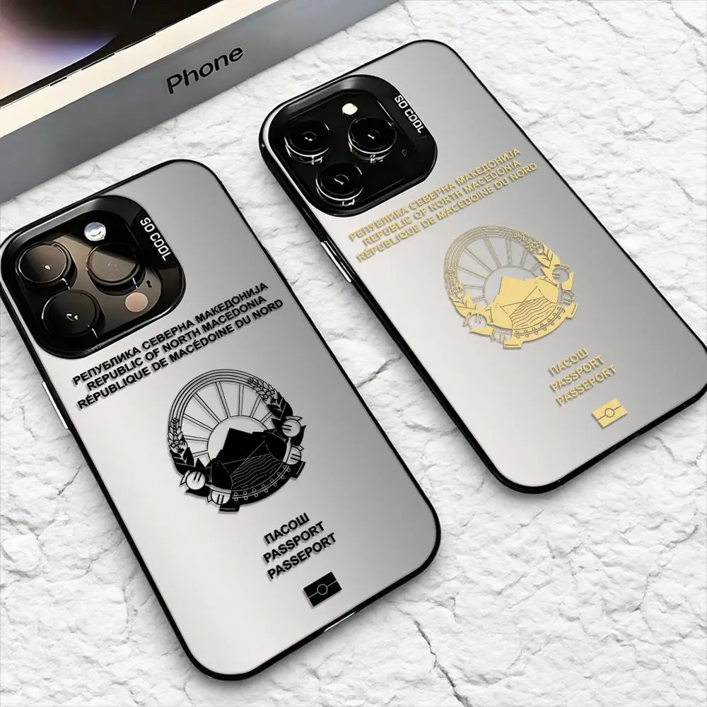 مقدونيا جواز السفر شعار جراب هاتف آيفون 17 16 15 14 13 12 11 برو ماكس الهواء ماتي ليزر أورورا للصدمات فوندا PIKPAKA