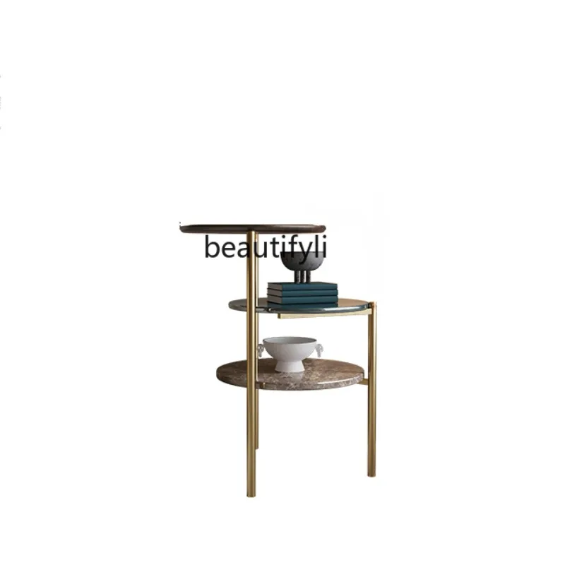 

Маленький круглый стол, маленький квадратный стол для гостиной, стеллаж для хранения с кромкой для дивана, креативный угловой стол из нержавеющей стали и мрамора