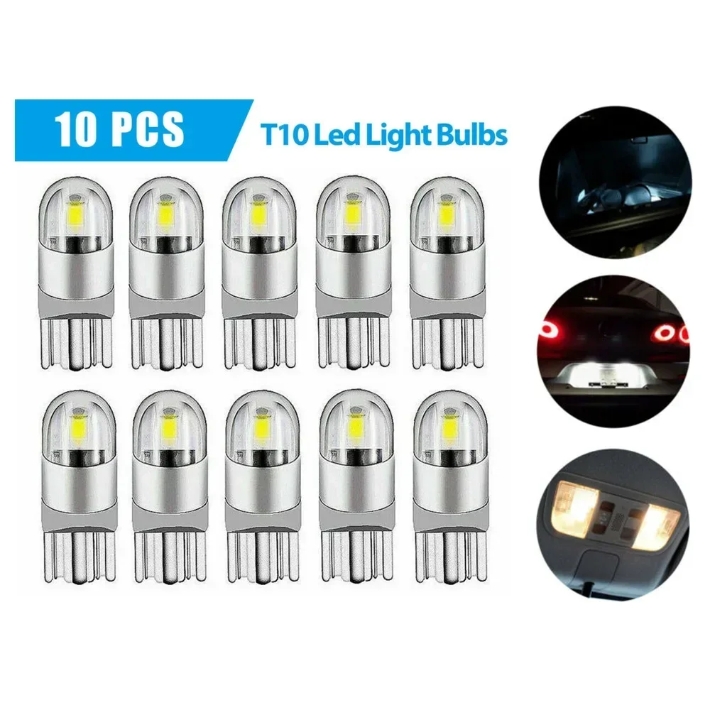 10pcs White LED Light Bulbs T10 W5W W3W 194 168 Canbus Silica Bright White License Light Vehicle Interior Bulb Lamp 6000K NEW