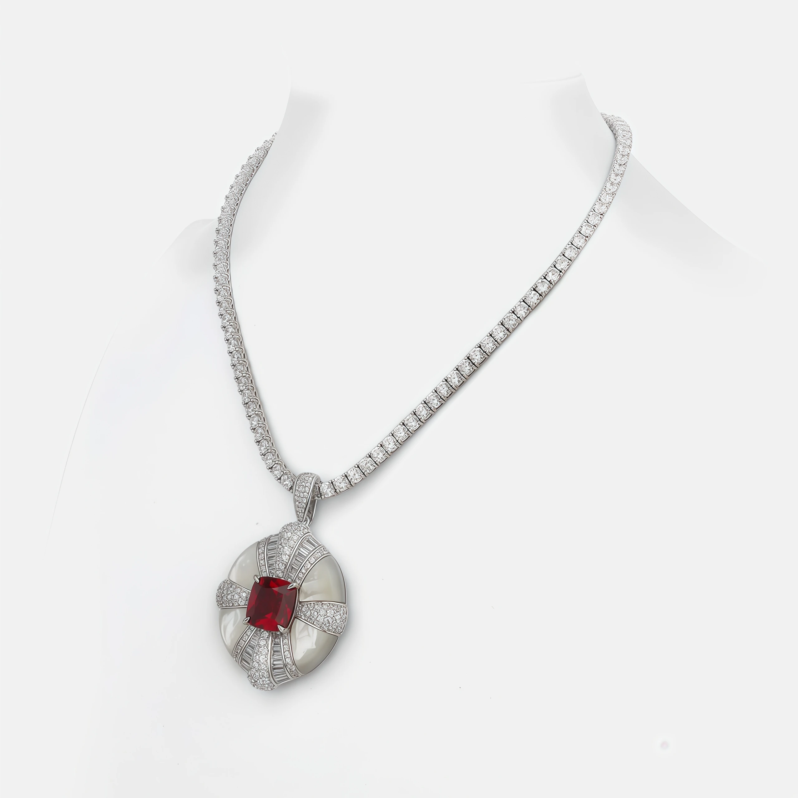 WINKINWINSIN العلامة التجارية MST روبي S925 فضة المرأة قلادة مطلي مع البلاتين الراقية الرجعية شهادة قلادة