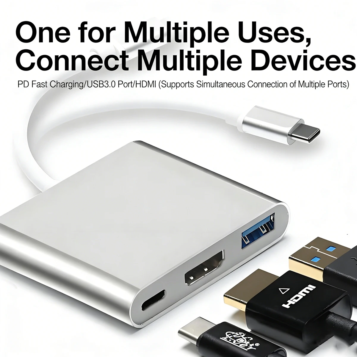 3-in-1 Type-C Converter, Type-C Three-In-One, Compatible with Macbook, Surface, Chrome, Steam Deck, Stable Usb3.0 USB Hub Adapter
