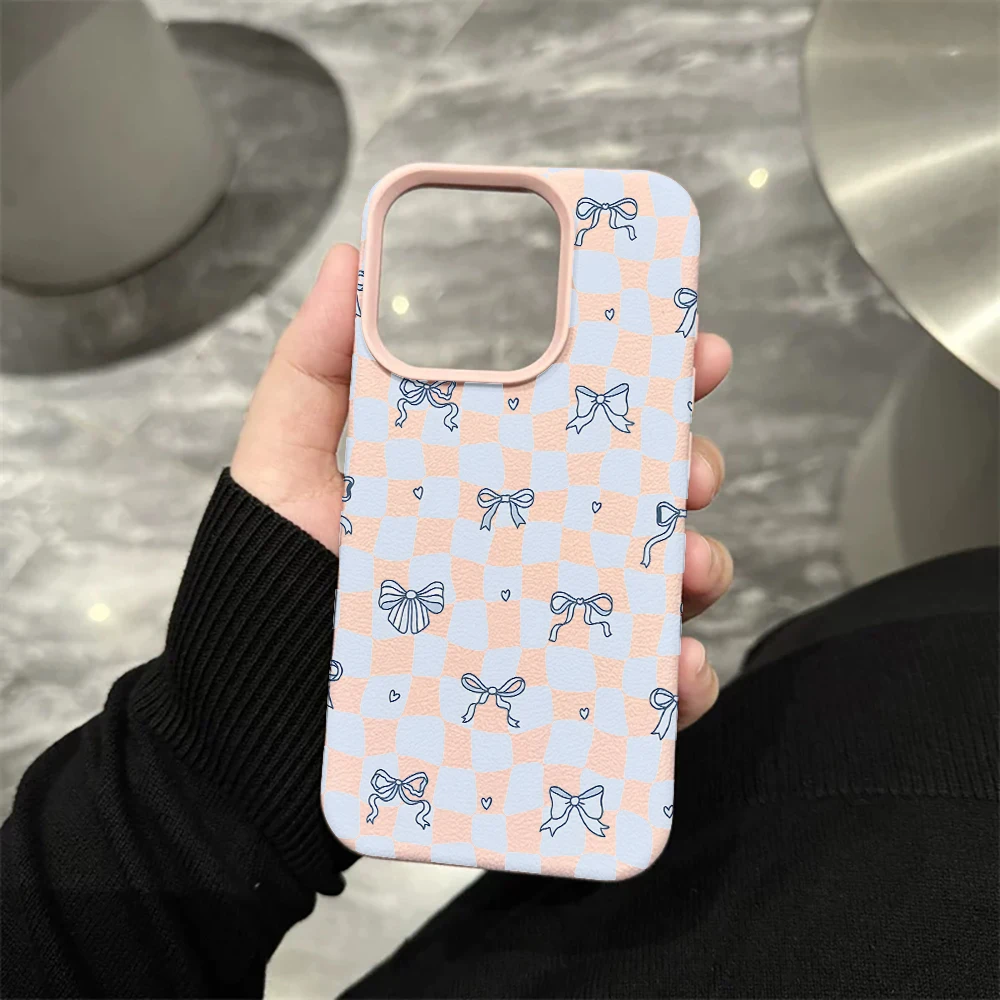 Blaue karierte Schleifen-Handyhülle für iPhone 17 16 15 14 13 12 Pro Max 16 15 14 Plus 17 16 15 14 13 Pro 17Air Silikon-Matt-Cover – Detail 7