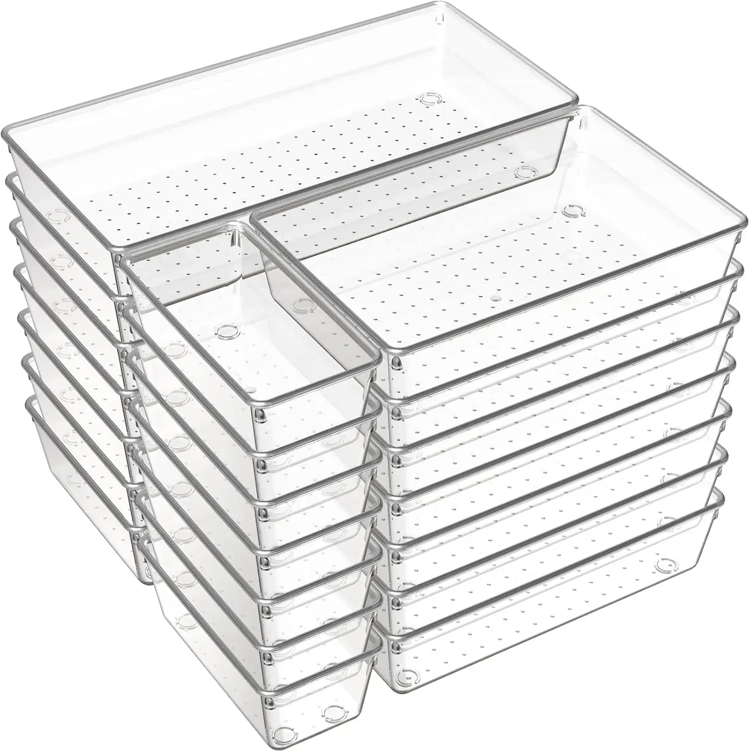 21 Pack Large Clear Plastic Drawer Organizer Trays BPA-Free Acrylic Organizer Bins for Large Kitchen Utensils Bathroom Makeup