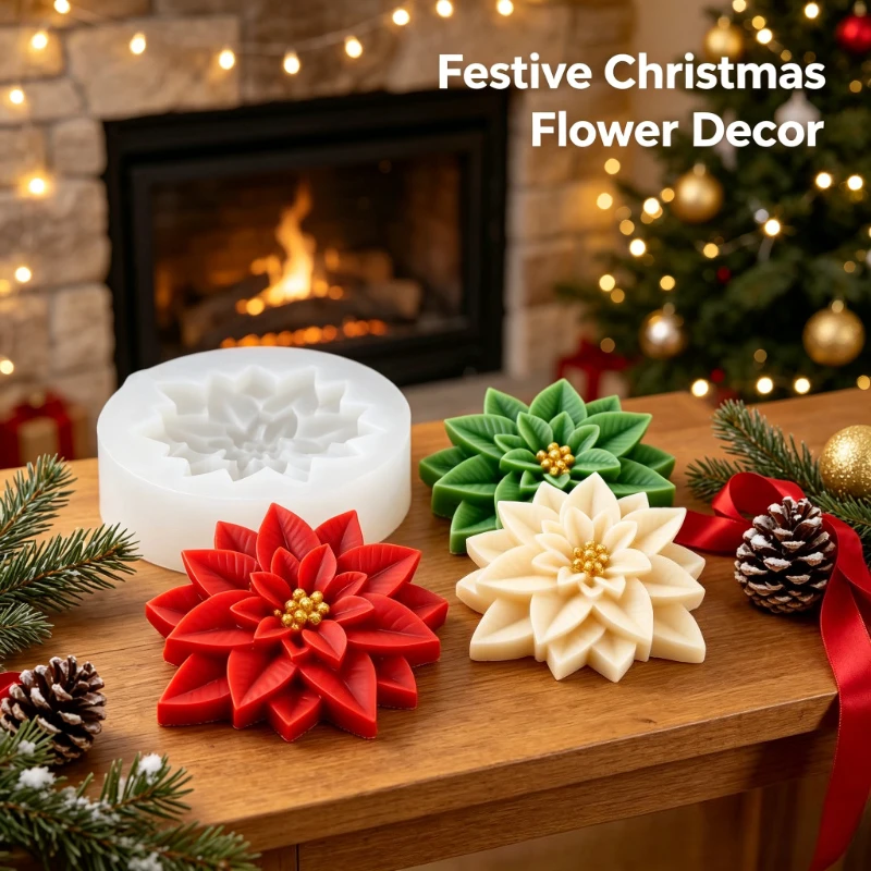 Heat Resistant Easy Release Holly Flower Silicone Mold Mould Resin Candle Clay DIY Craft Valentine Mother's Day Gift Decoration