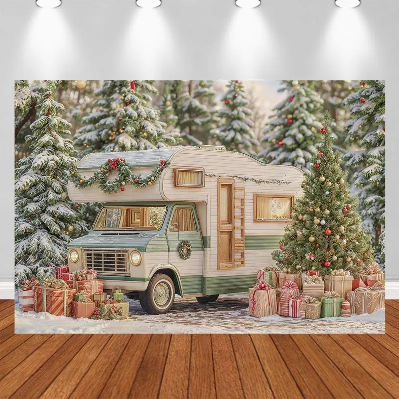 LS Winter Christmas Family Camping Car Backdrops Child Baby Photo Props Adult Kids Decor Xmas Tree Photography Studio Background