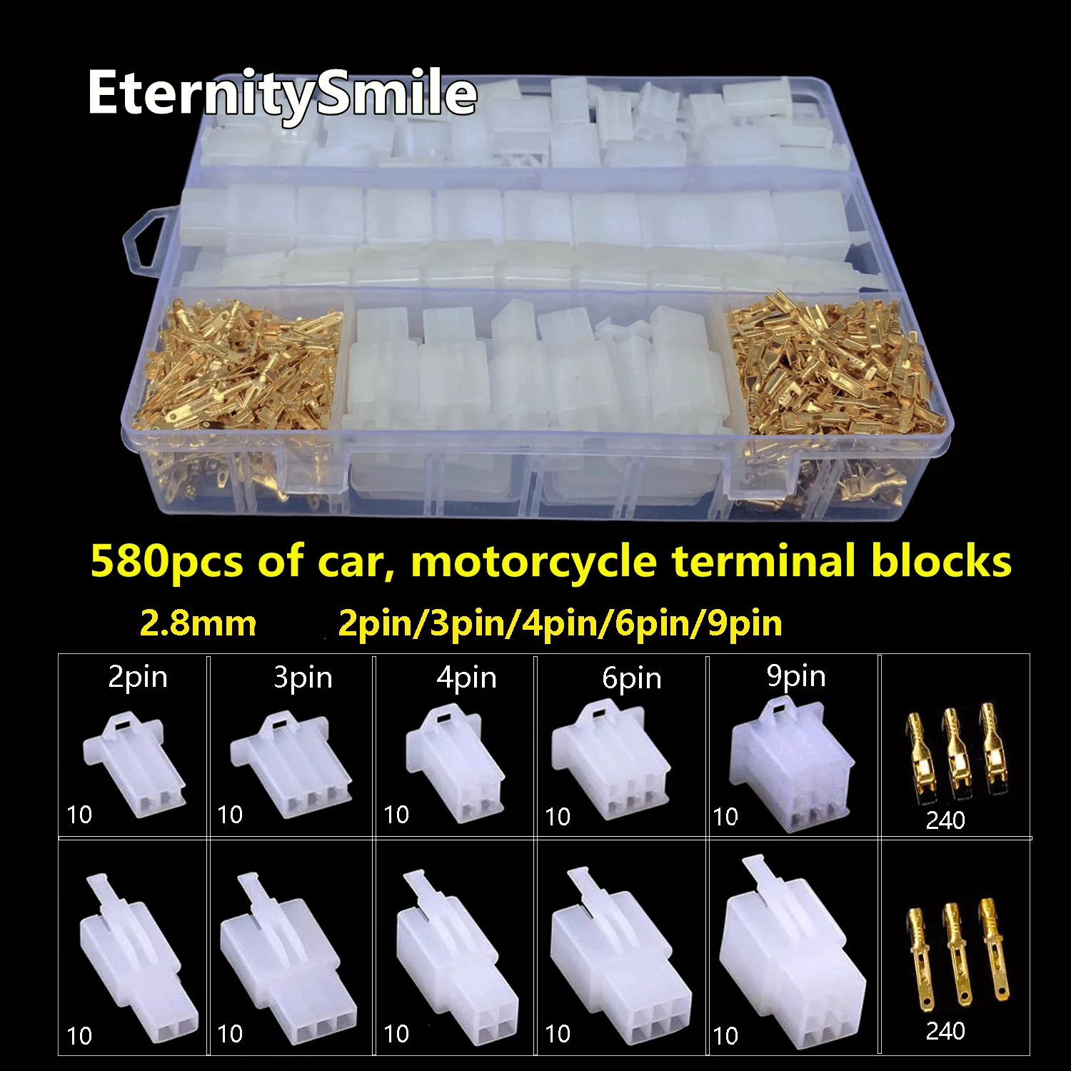 380/580pcs 2/3/4/6 Pin Crimp Auto Electrical Insulated Cable Wire Terminals Male Female Plug Socket Connector Kit For Motorcycle