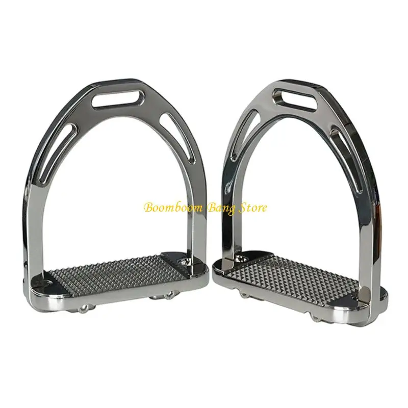 270C Aluminum Horse Stirrups, Pair with Integrated Die-Cast Frames, Raised Footbed Texture, and Electroplated Finish