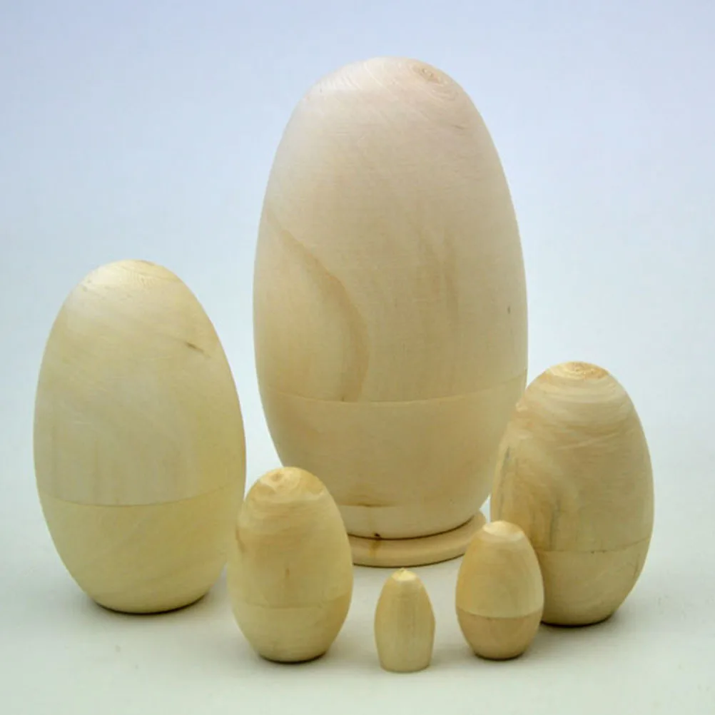 

6pcs Wooden Matryoshka Unpainted Diy Nesting Craft Set For Art Projects Home Office Decor Gift Kids Adults