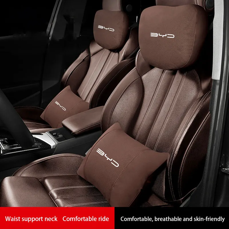 

Car Suede Neck Pillow Headrest Waist Seat Support For BYD Song Qin Han EV Tang DM 2018 PLUS Song Pro MAX Yuan Car Accessories