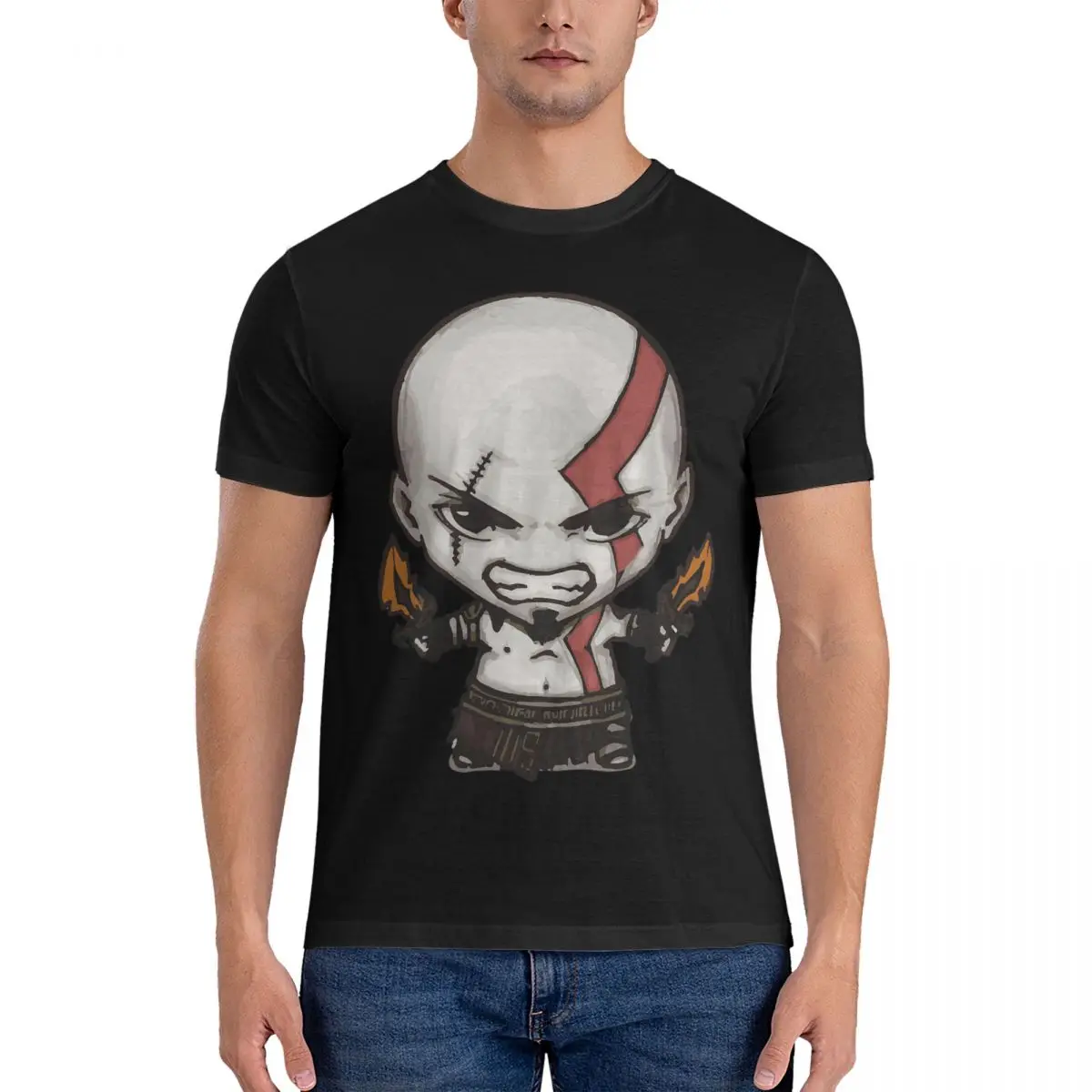 Men's Kawaii T Shirt G-God Of War Pure Cotton Clothes Funny Short Sleeve Round Neck Tees Party T-Shirt