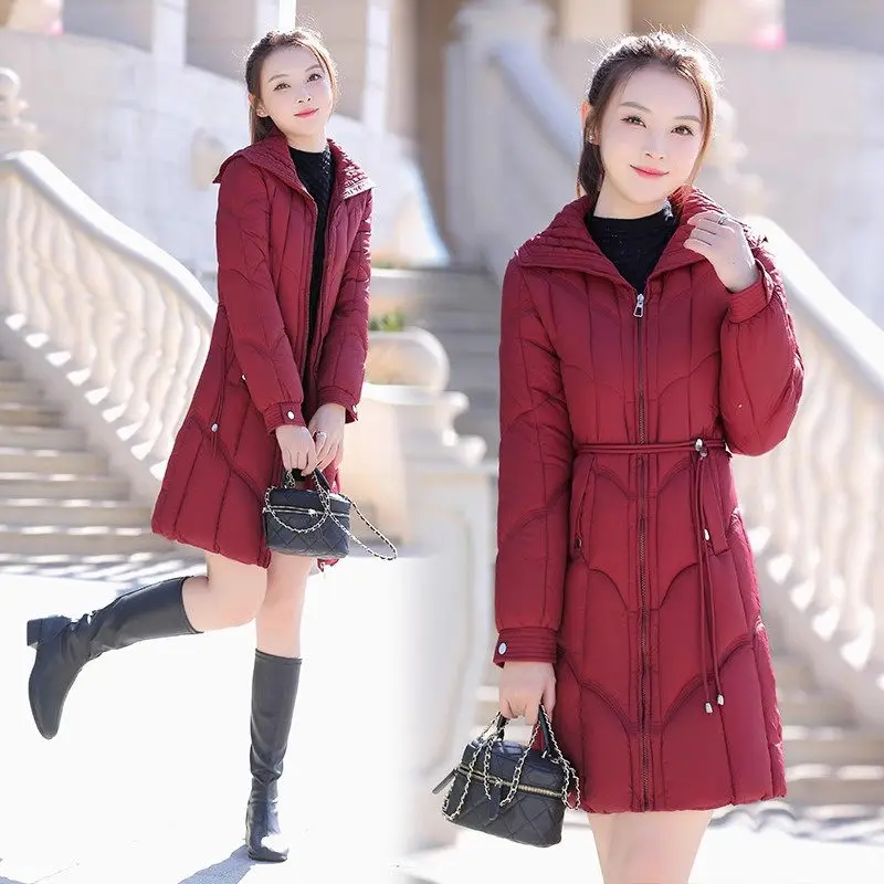 

Mid Length Hooded Down Cotton Jacket For Women Autumn And Winter Oversized Thickened Trendy Coat Korean Parka Outerwear Z4155