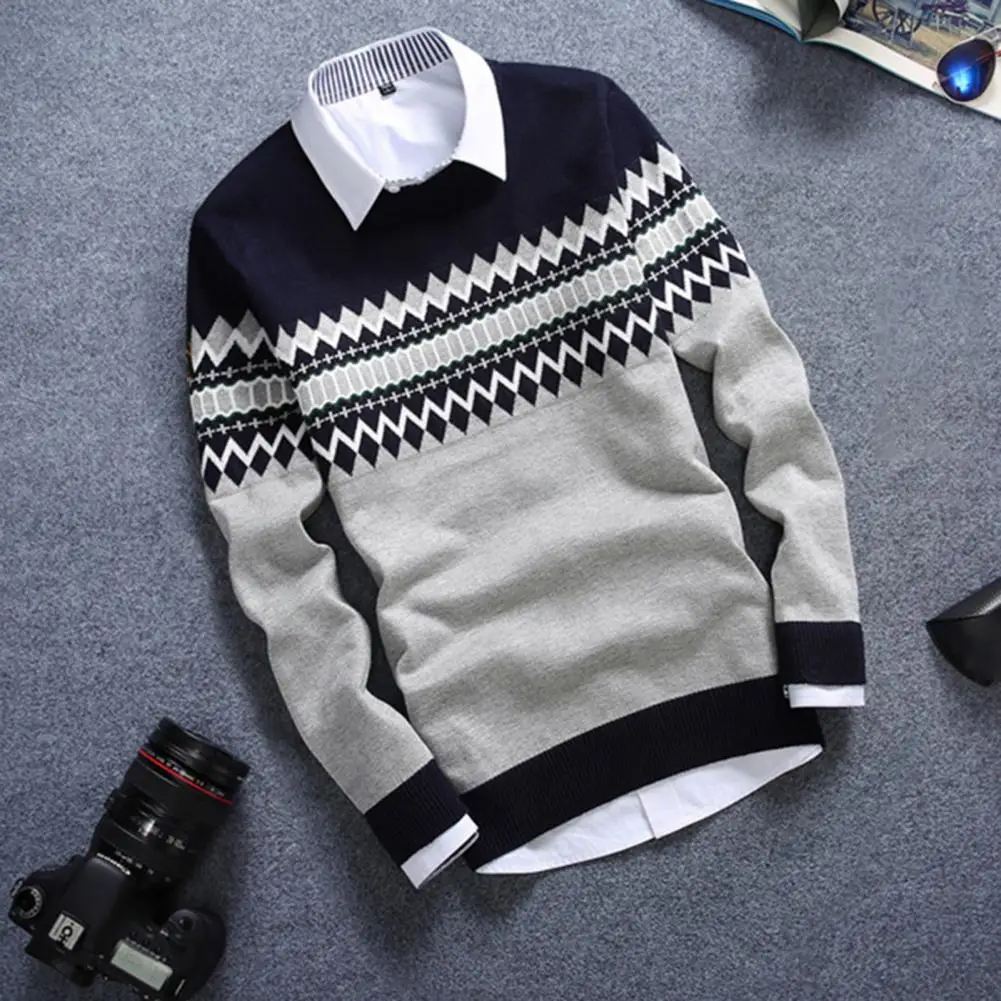 Popular Male Sweater Good Touch Vintage Coldproof Fashion Pattern Knitwear  Autumn Winter Men Sweater for Office