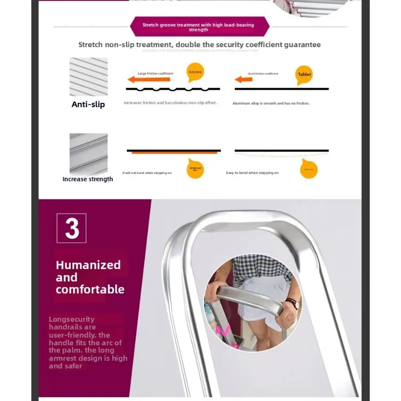 Escada de liga de alumínio, escada dobrável em ziguezague doméstica, escada telescópica multifuncional espessada, projeto de quatro ou cinco degraus
