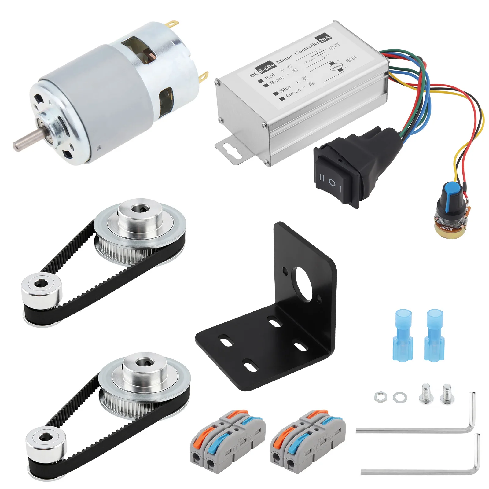 

12V-24V 775 DC Electric Motor GT2 Timing Belt Pulley and Motor Controller Kit 2GT Synchronous Wheel Kit for DIY Milling Machine