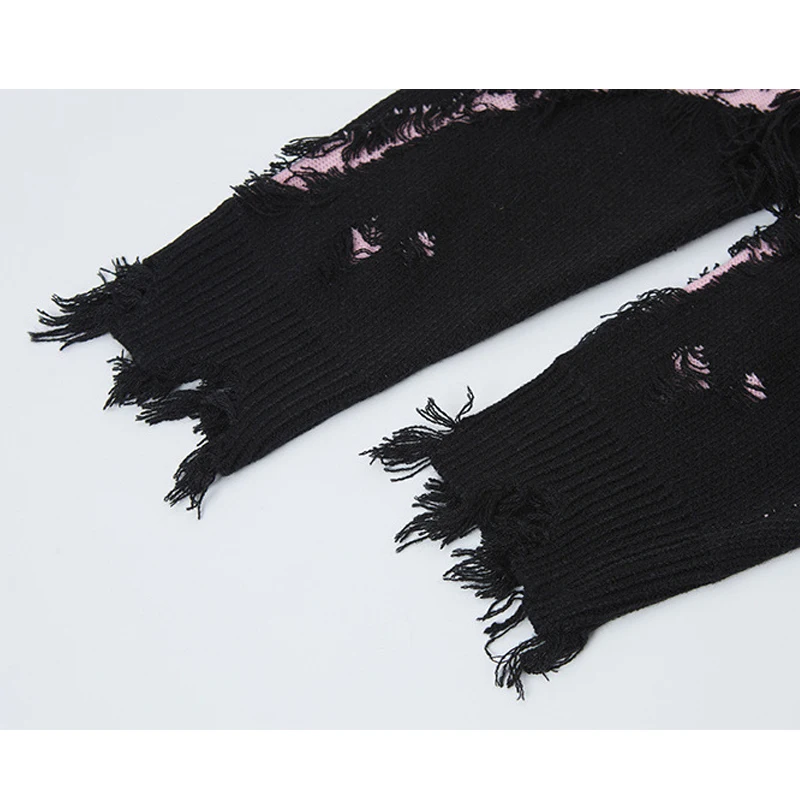 سترة هيب هوب جديدة لعام 2025 ملابس خروج للجنسين داكنة Y2K الجرونج بلوفرات محبوكة مدمرة للرجال والنساء ملابس تريكو فضفاضة