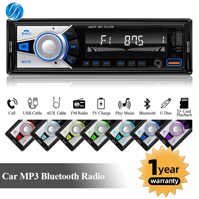 1din Car Radio Stereo Multimedia Digital MP3 Player Stereos For Car Universal With Bluetooth FM 12V ISO Power Aux Input USB