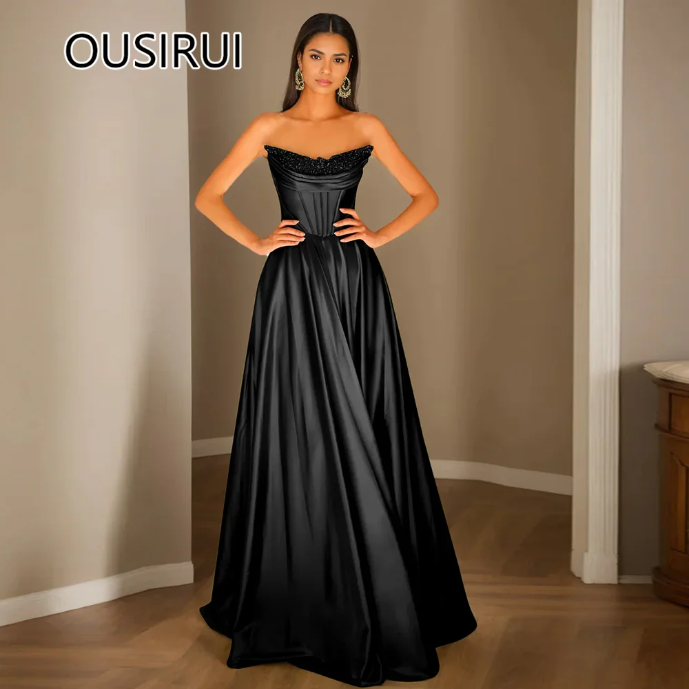 

New Style Off-Shoulder Satin Formal Prom Bridesmaid Dress Pleated Open Back Court Evening Gown Beaded Sequins Custom Made
