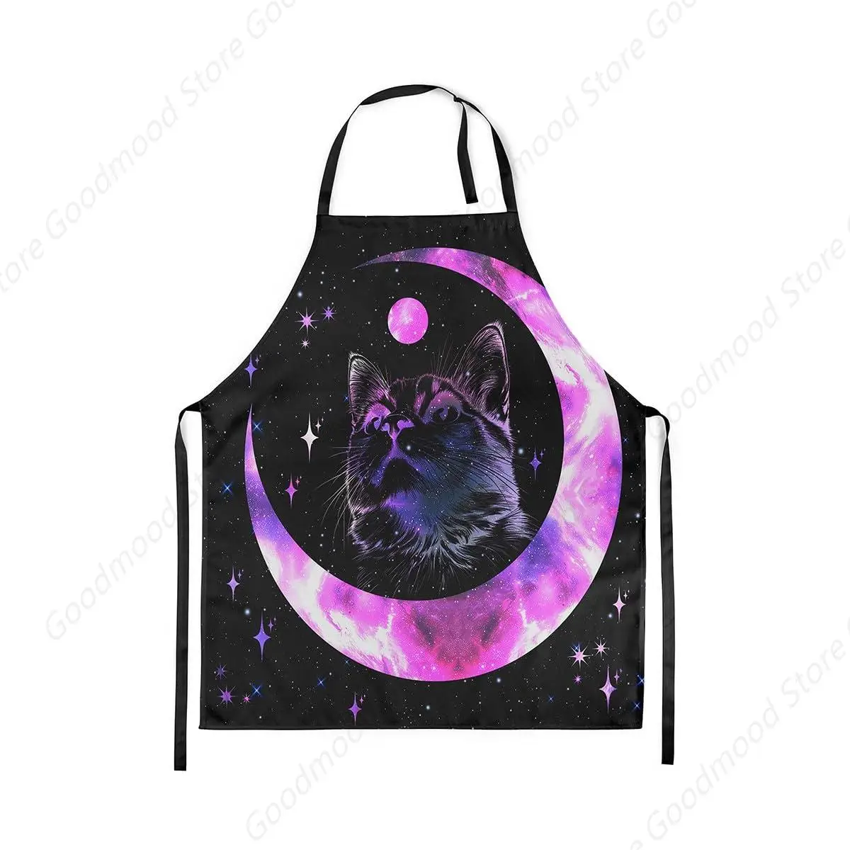 

Cute Cat Adjustable Apron Waterdrop Resistant Purple Moon Starry Galaxy Apron Lovely Cat Animal Cooking Kitchen Apron