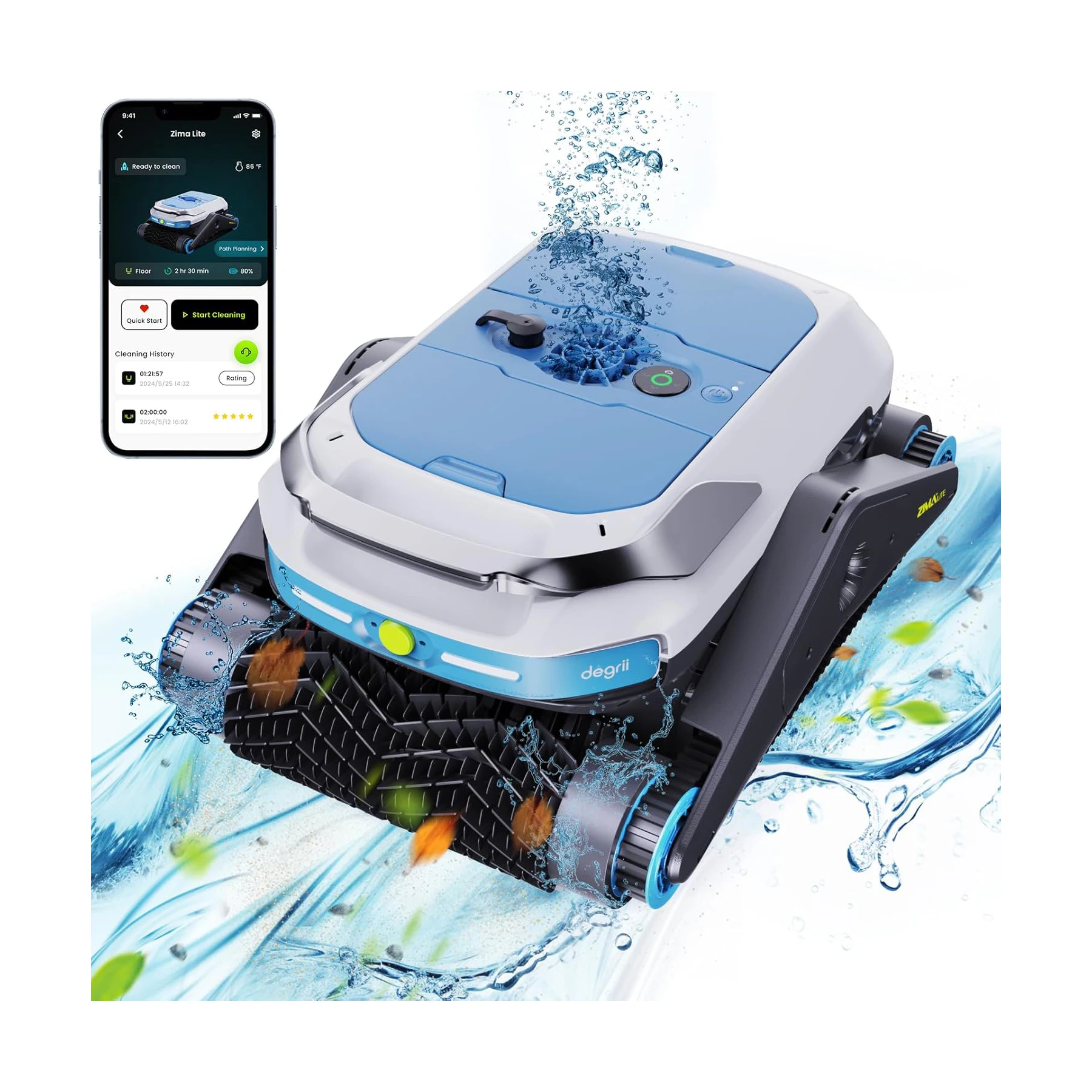 Robotic Pool Cleaner, Cordless Robotic Pool Vacuum with Ultrasonic Navigation, Wall & Waterline Cleaning, App Control 3H Runtime