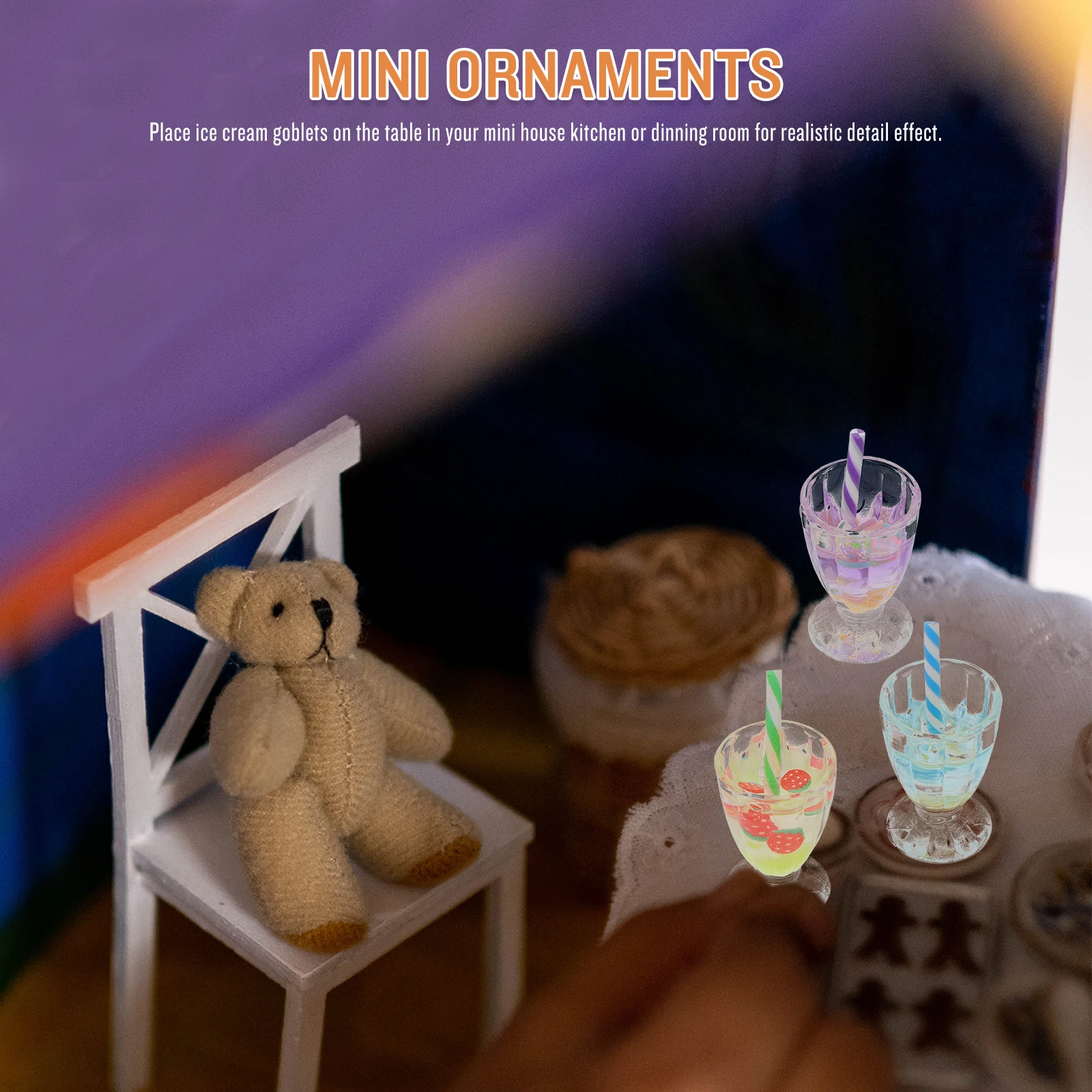 

6 Pcs House Mini Luminous Dollhouse Decor Ice Cream Goblet Pretend Miniature Scene Model Accessories Child