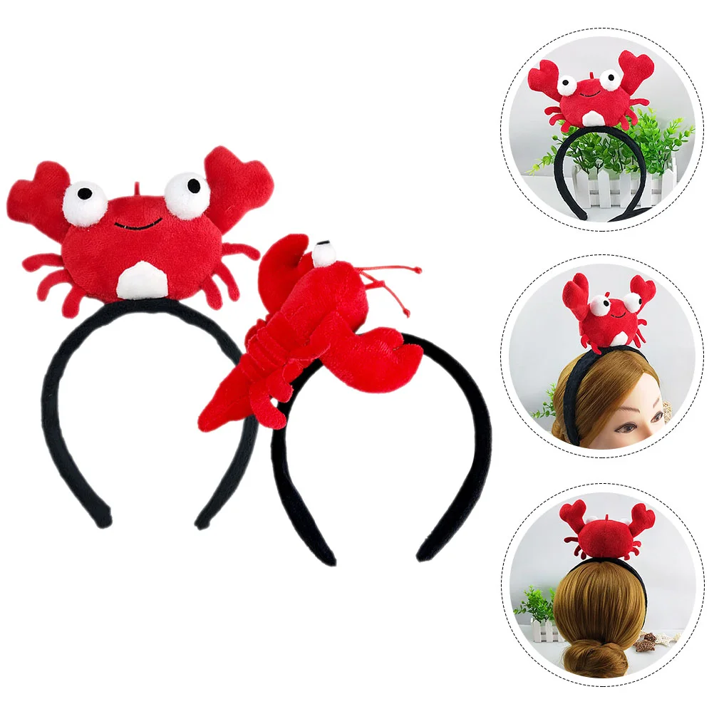 2 Pcs Party Headgear Lobster Claw Headband Crayfish Halloween Women Costume Accessories Plush Headbands for Miss