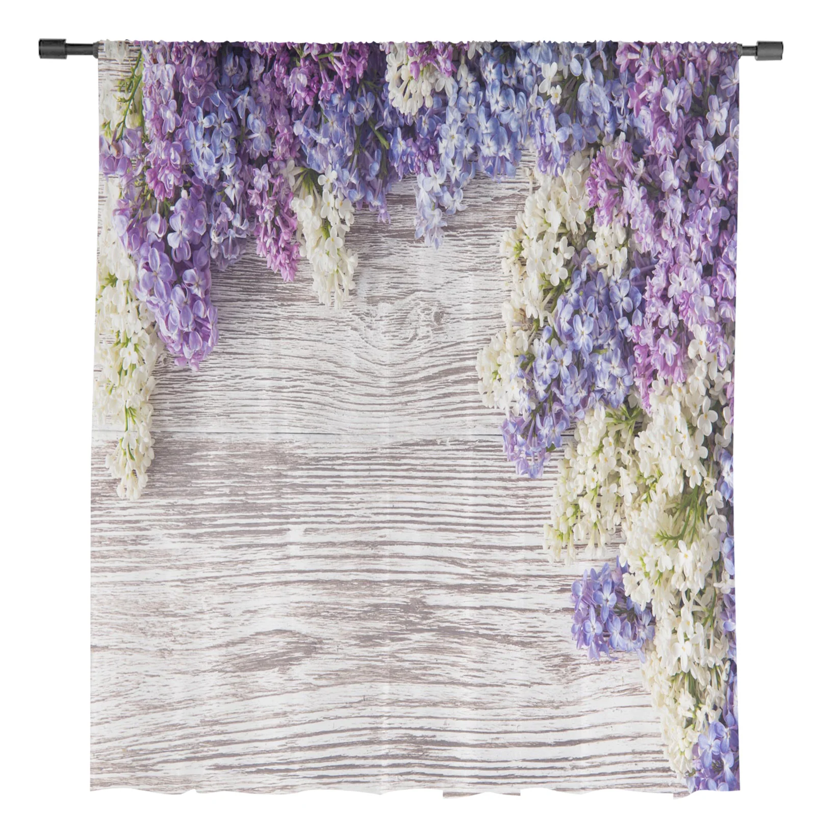 Purple Lilac Flower Wooden Board Sheer Curtains for Living Room Decoration Window Curtains Kitchen Tulle Voile Organza Curtains