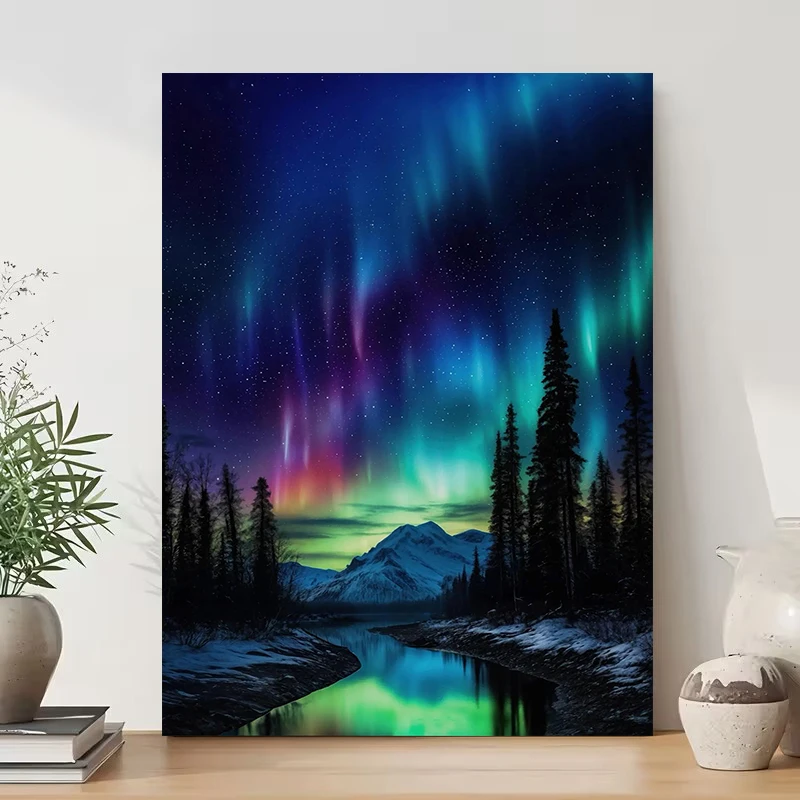Northern Lights Painting Aurora Borealis in Alaska Poster and Prints Canvas Painting Wall Art Pictures Home Decor Cuadros
