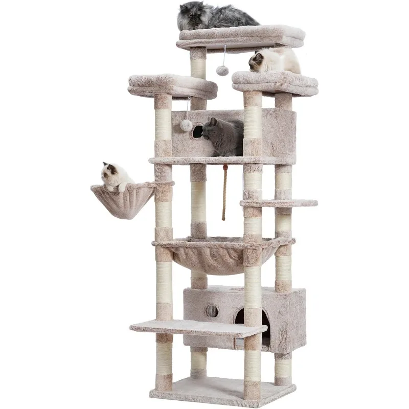 

Cat Tree for Indoor Cats Large Adult, 74" Cat Tower with 3 Big Platforms, 2 Baskets, 2 Condos, Multi-Level Cat Scratching Posts