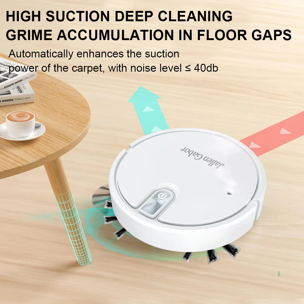 

Robot Vacuum and Mop Rechargeable Household Cleaner with Rubber Brush for Hard Floor Pet Hair Carpet
