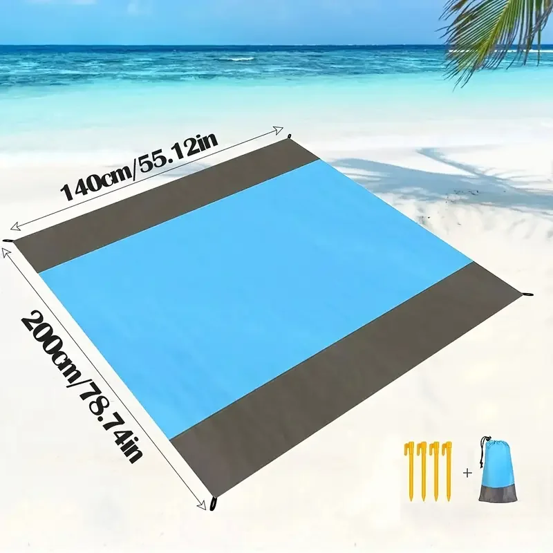 Large Waterproof Beach Blanket-Sand-Proof, Suitable for All-Season Outdoor Activities Like Camping and Hiking, Blue