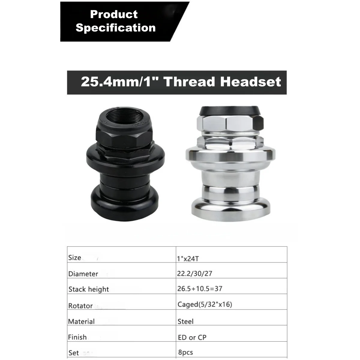 25,4 mm/1 Zoll und 28,6 mm/1-1/8 Zoll Gewinde-Käfiglager und Dichtungslager Fahrrad-Steuersatz für 30 mm/34 mm Steuerrohr, leichter Fahrrad-Steuersatz – Detail 2