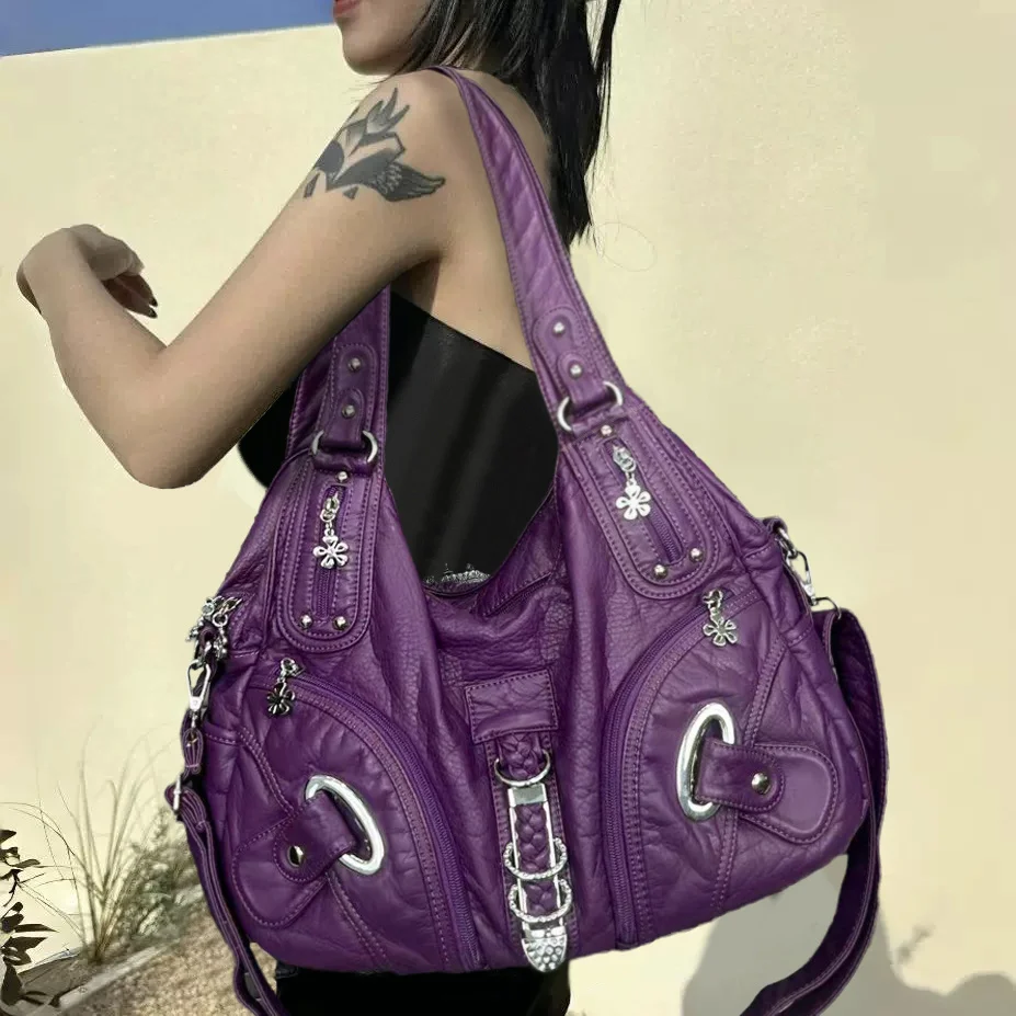 Ladies' fashionable retro Y2K spicy girl handbag, large capacity, multiple pockets, punk crossbody bag