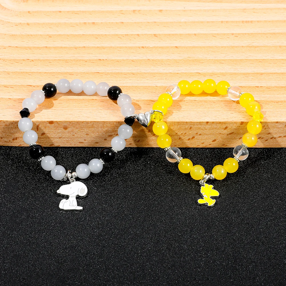 2-teiliges Snoopy und Woodstock Magnetisches Paar-Armband-Set, passende Perlen-Freundschaftsaccessoires – Detail 5
