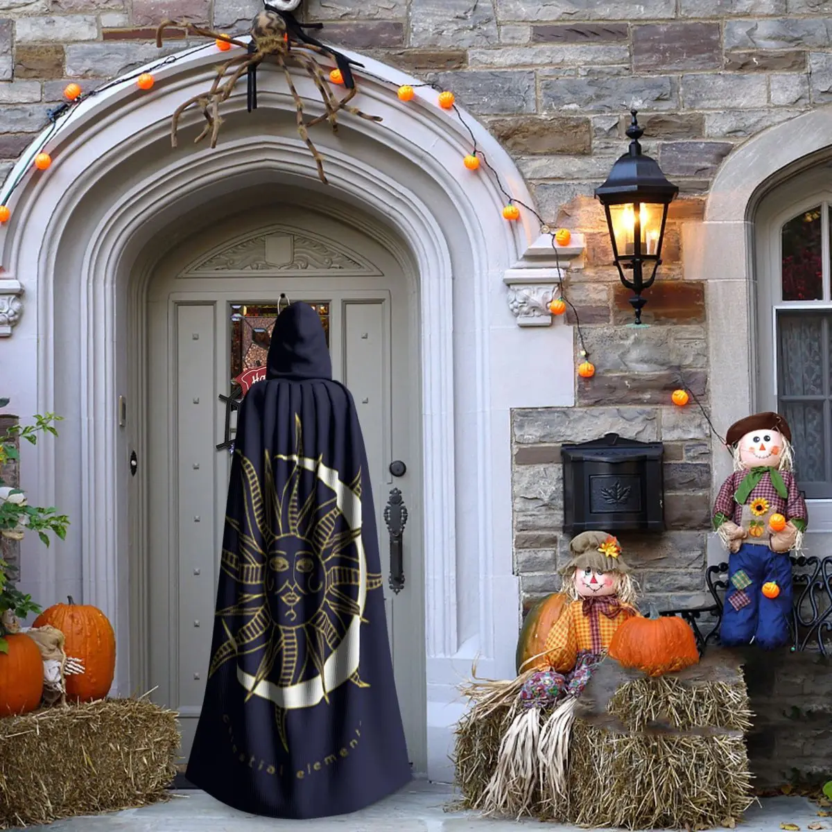 السماوية الصوفي الباطنية ماجيك الشمس القمر طويل مقنعين عباءة الساحرة القرون الوسطى زي تأثيري كيب هالوين معطف الكبار للجنسين