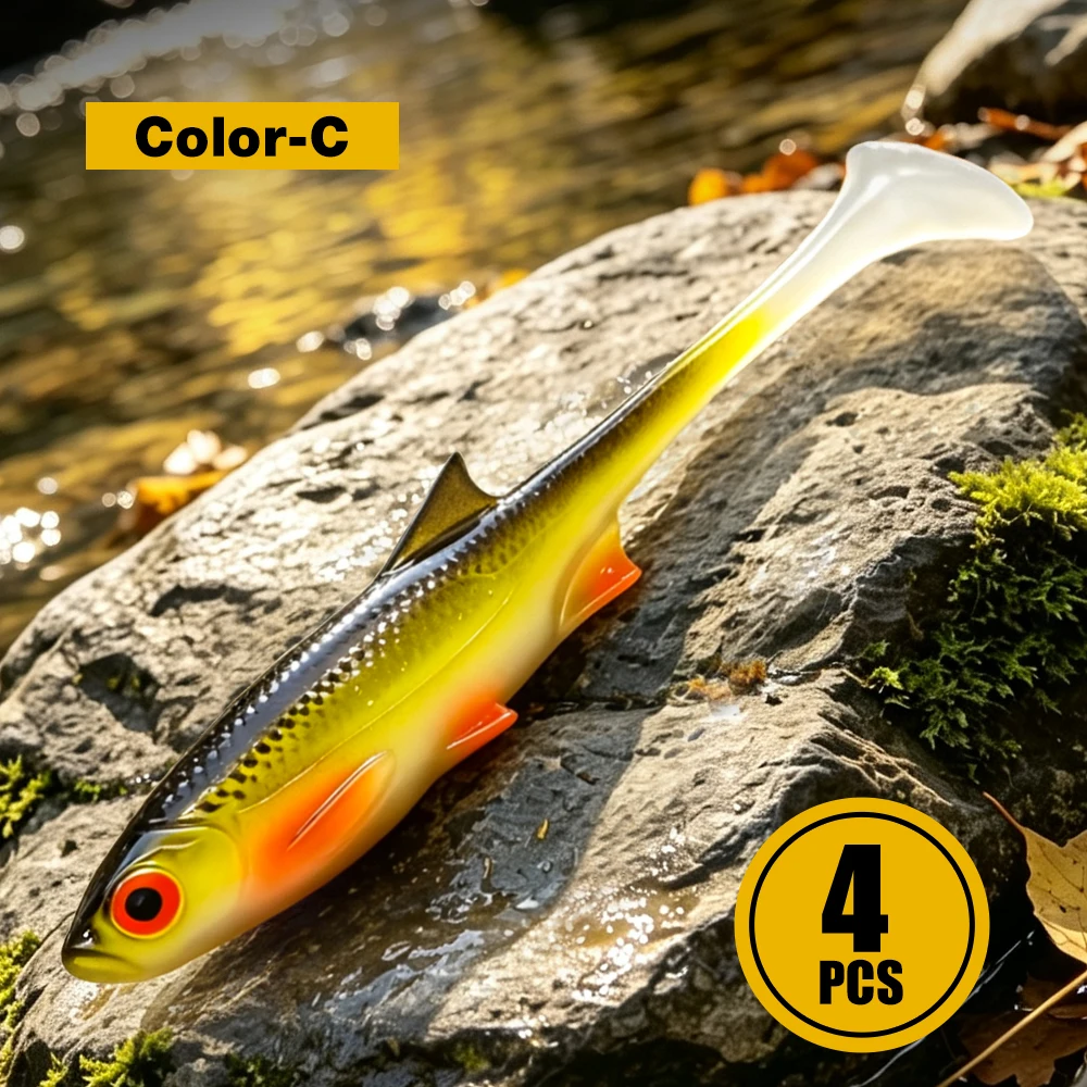 Spinpoler Embossed Scale Swimbait Shad Soft Lure 11cm Paddle Tail Wobblers Zwemmen voor Baars Snoek Forel Visgerei 4 stuks/verpakking