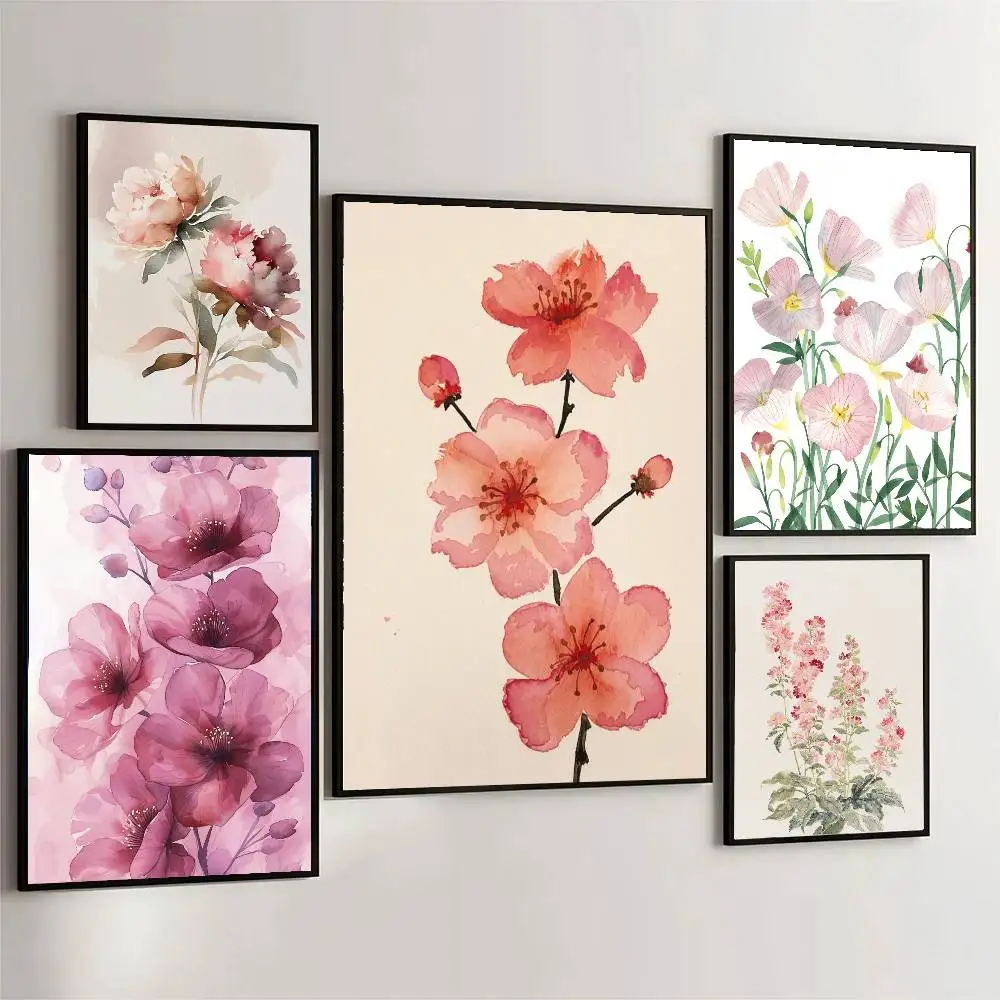 Pink Flower Art Sticky Wall Waterproof Home Living Room Bedroom Bar Aesthetic Decoration