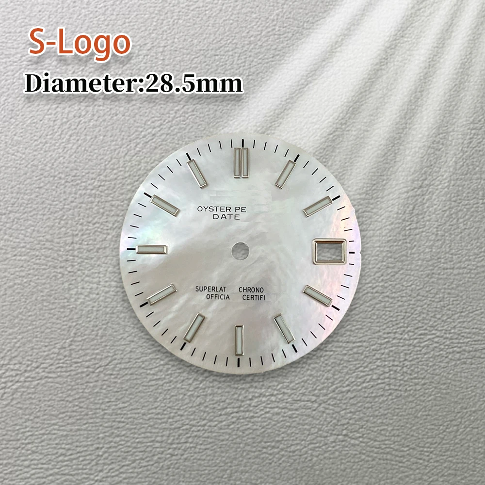 28.5mm S Logo NH35 Dial jurnal ibu mutiara Dial Fit NH36 gerakan hijau jam tangan bercahaya aksesori alat perbaikan