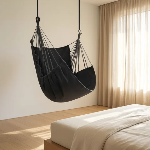 1pc Leisure Fabric Hammock Chair Outdoor Swing Chair Hammock Dormitory Hammock Chair Anti Rollover Hammock(With Storage Bag